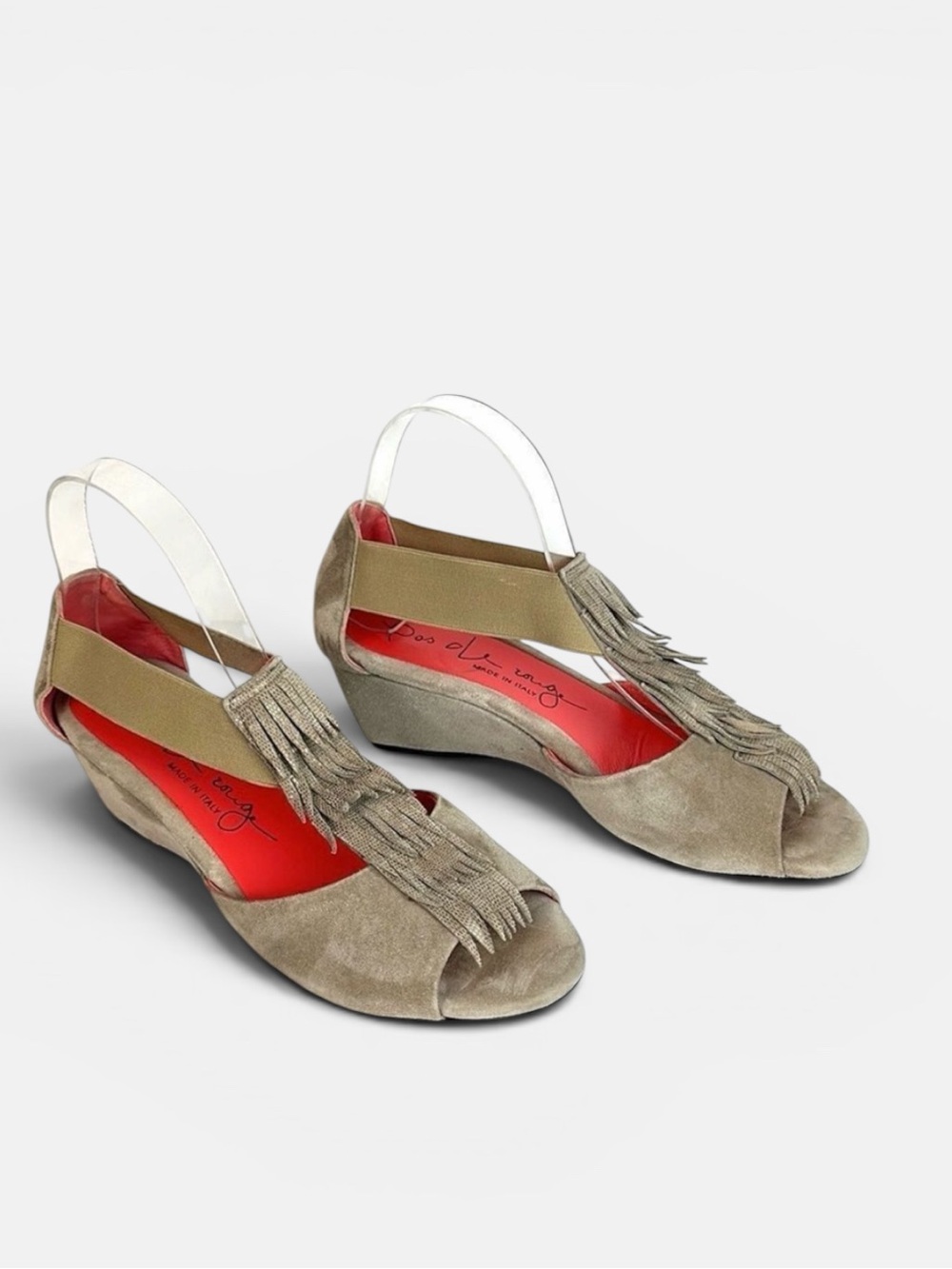 Pas De Rouge Italy Suede Nori Wedge Sandals Fridge Open Toe Taupe EUR 39 US 9